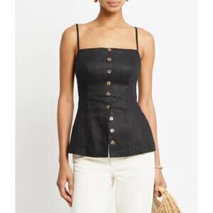 Kourt Cecille Linen Spaghetti Strap Tank Top, Blck size 10